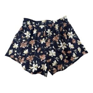 In The Beginning Navy Floral Medium Skort Layered Front Pullon Tropical Feminine